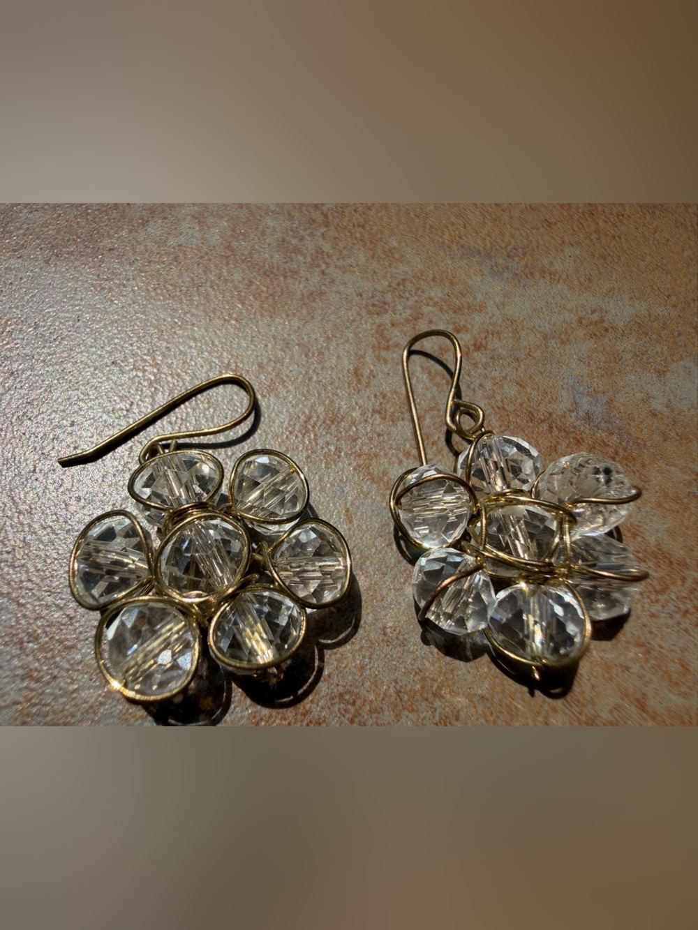 Gold-Tone Clear Crystal Flower Drop Earrings and  necklace set